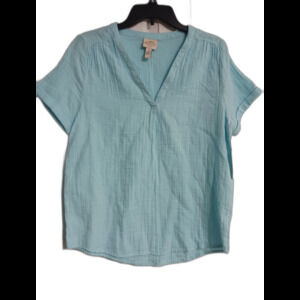 NWT Women's St. John's Bay Short Sleeve V-Neck Popover Top Size M Blue